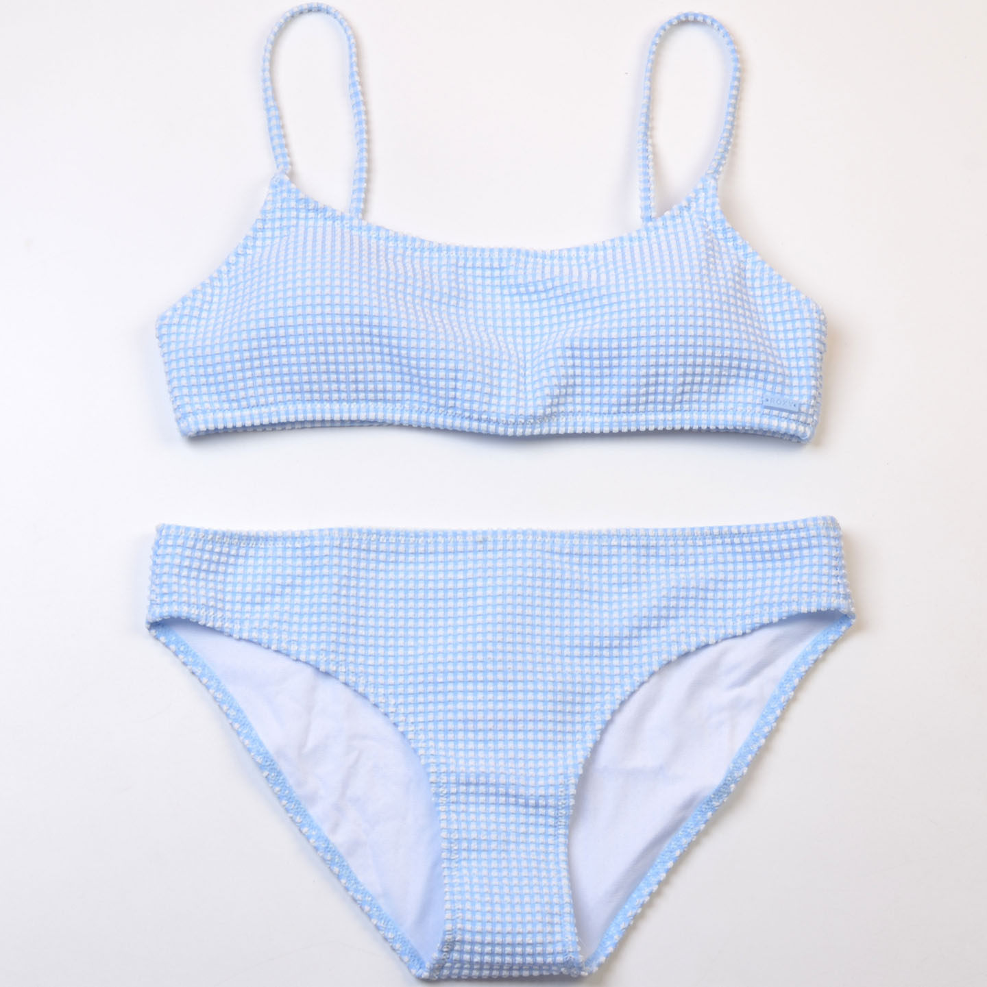 澳洲品牌RO**华夫格纹理纯色比基尼度假海边bikini简约分体泳衣