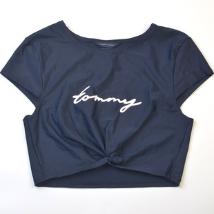 美国品牌Tom**度假纯色超短袖显瘦单件上衣时尚百搭女款分体泳衣