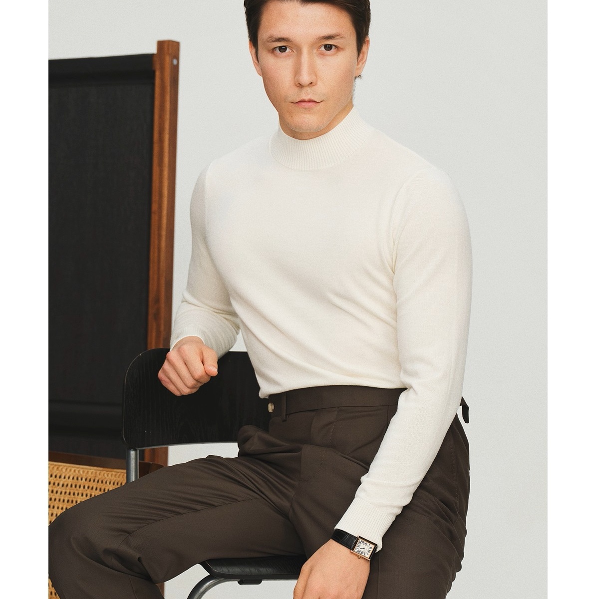 男士半高领套头长袖商务休闲上衣