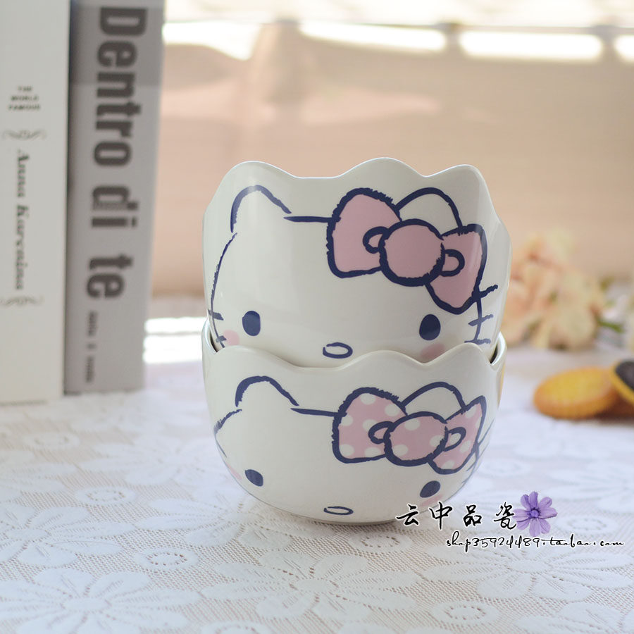 包邮日式陶瓷餐具hello kitty创意卡通异形猫脸碗儿童汤碗面碗