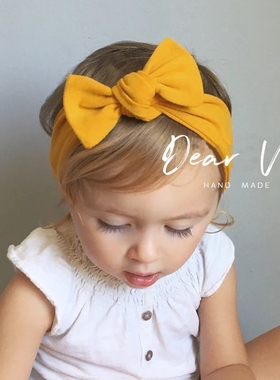 黄色棉质蝴蝶结韩国满月护囟门小公主可爱男宝宝发带女婴儿童发