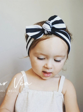 亲子款条纹春夏韩国满月百日周岁复古宝宝蝴蝶结可爱婴儿发带头