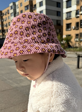 婴儿帽子秋冬婴幼儿灯芯绒女宝宝盆帽绑带渔夫帽儿童遮阳新生儿帽
