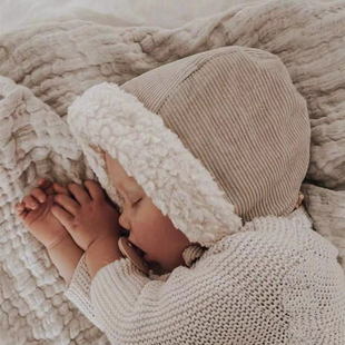 婴儿帽子灯芯绒加绒男女宝宝新生儿儿童秋冬季 防风保暖护耳外出帽