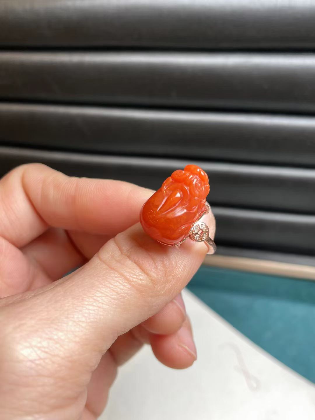 天然南红玛瑙貔貅戒指925银镶满肉南红貔貅招财戒指女国风礼物送
