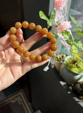 和田玉新疆且末金山矿糖玉手串12mm圆珠手串细润男女同款情侣礼物