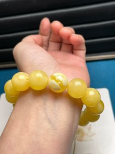 天然蜜蜡单圈手串14.7m白花蜡蜜蜡千层雪手串蜜蜡手串情侣男女款