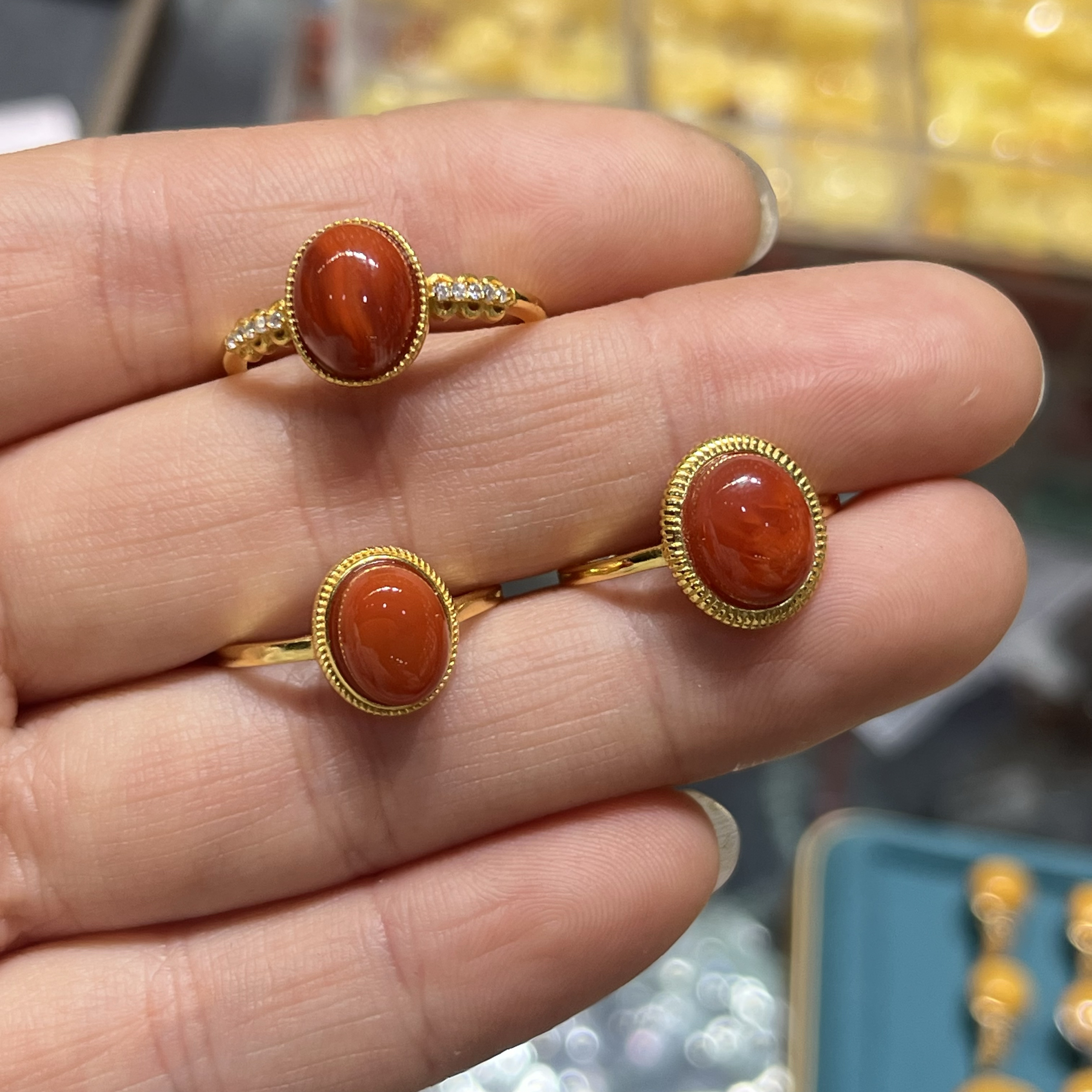 天然南红蛋面戒指925银镶南红戒指百搭时尚小众设计感礼物本命年