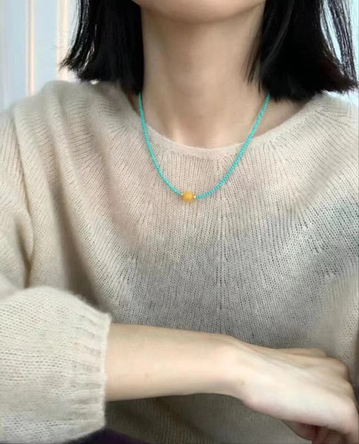 天然绿松石蜜蜡锁骨链手链优化绿松石多圈手链毛衣链百搭多巴胺