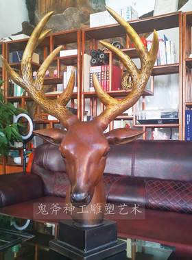 铜鹿头复古纯手工摆件