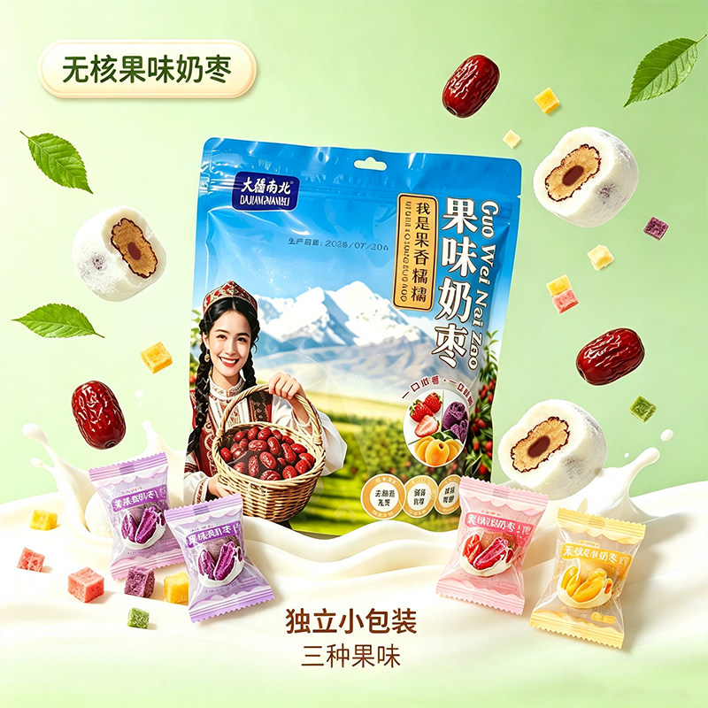 高铁同款果味奶枣去核灰枣独立包装多种口味奶香浓郁红枣解馋零食