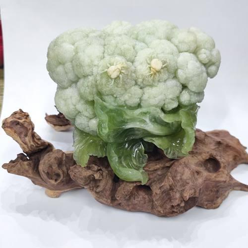 精品收藏天然岫玉菜花摆件天然巧雕摆件家居摆设富足美满岫岩玉