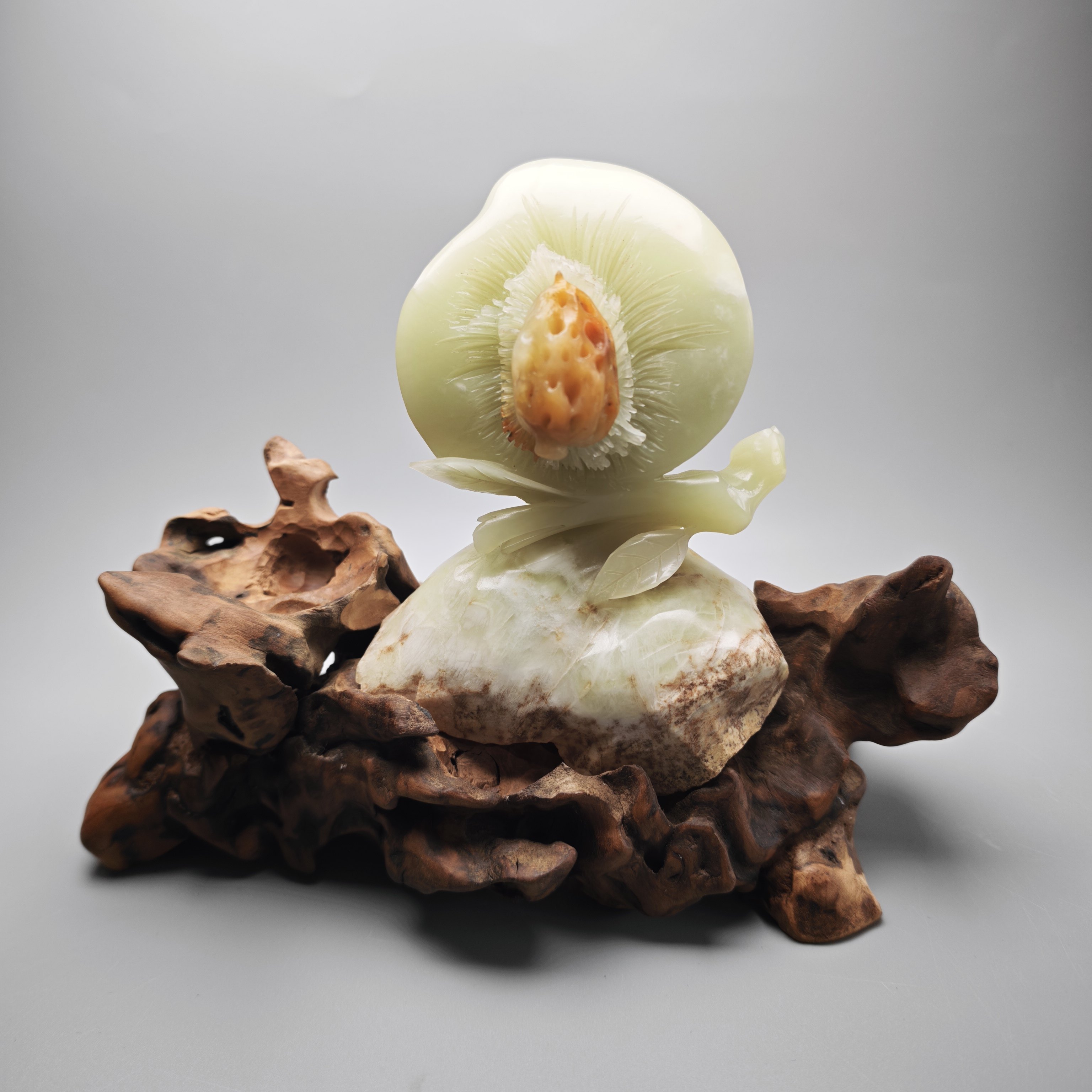 精品岫玉花玉桃子摆件寿桃摆件天然俏雕根雕底座家居摆设祝寿礼物