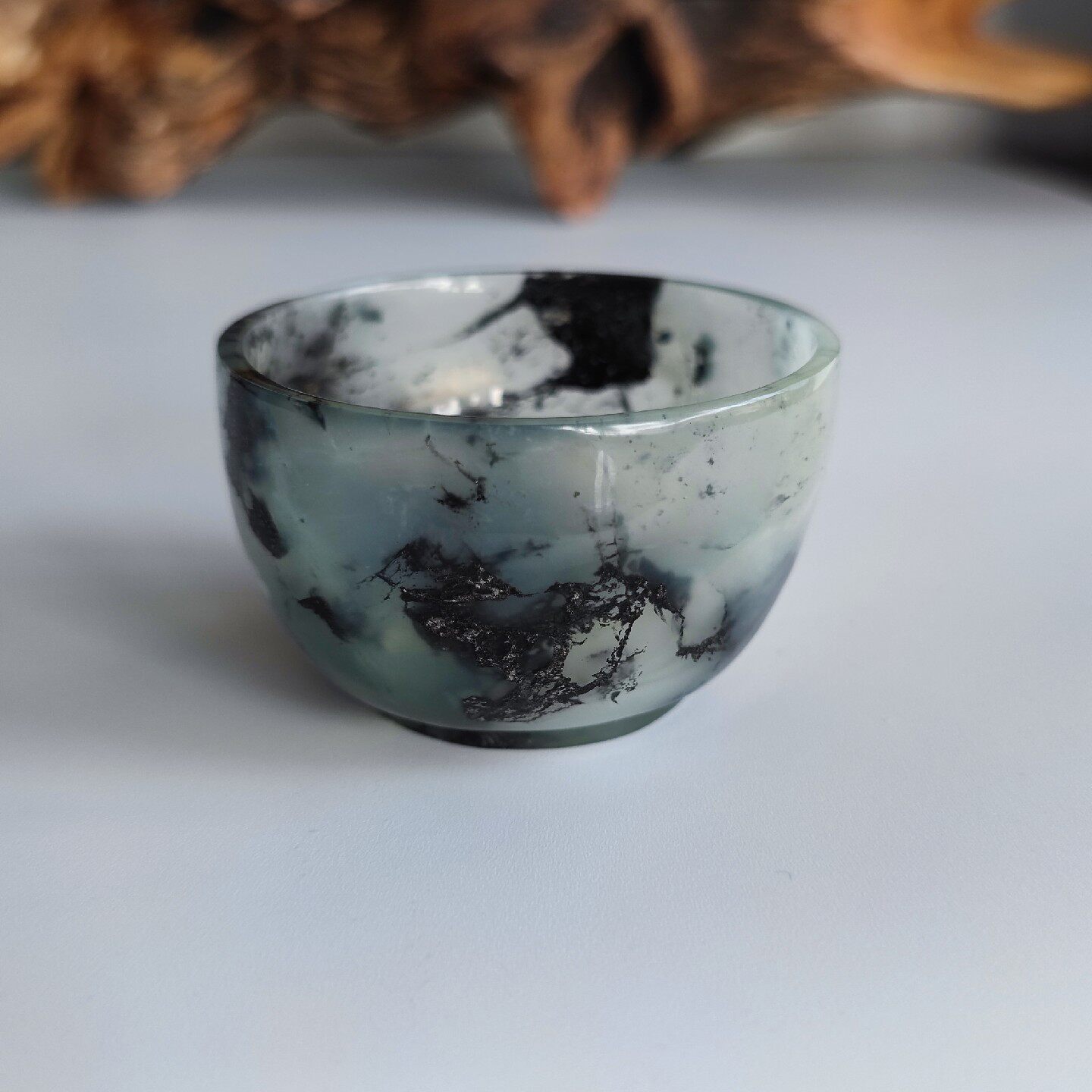 精品岫玉水墨茶具茶碗茶杯 天然玉石雕刻 茶道玉碗 国石岫玉