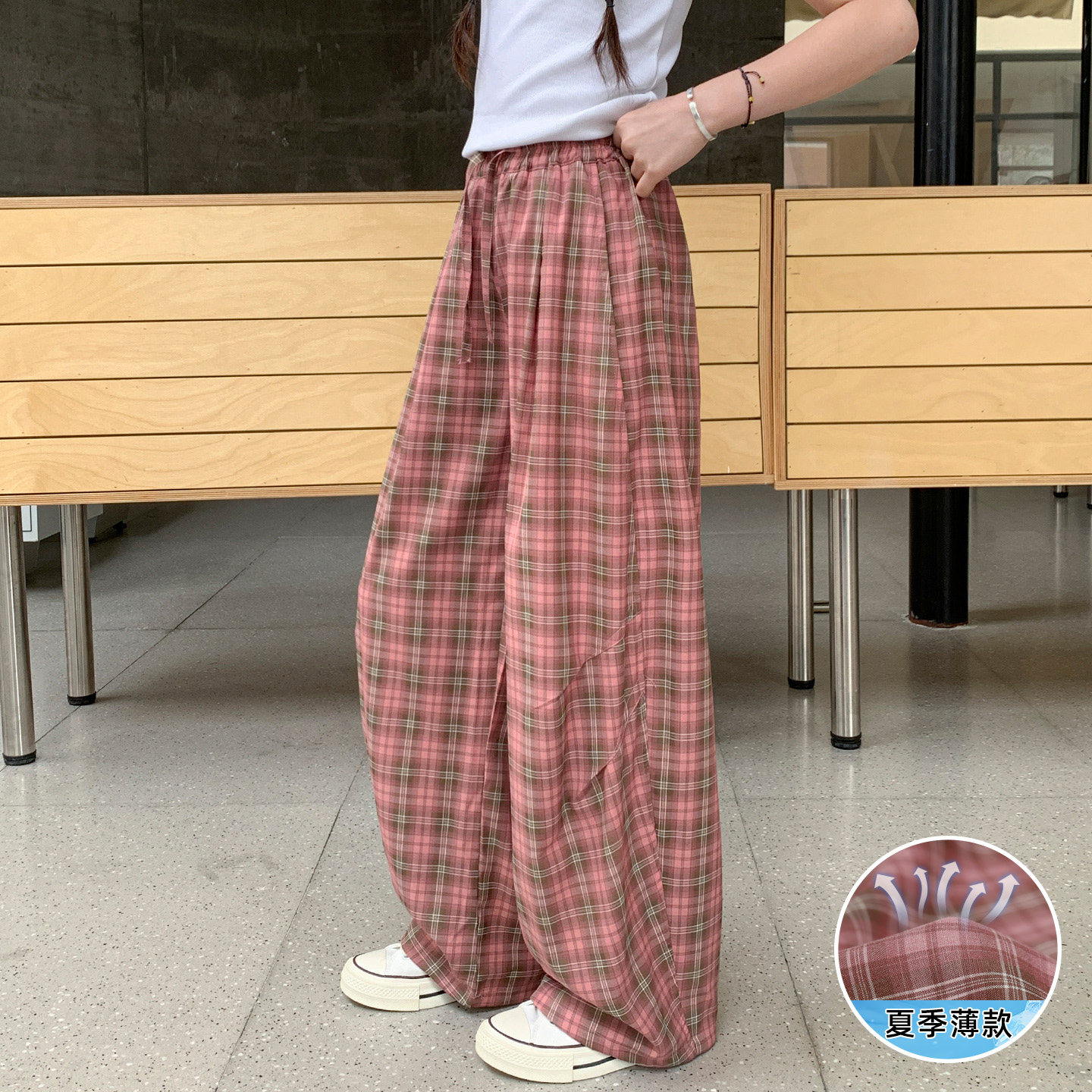 女童速干裤夏季薄款中大童格子裤图片
