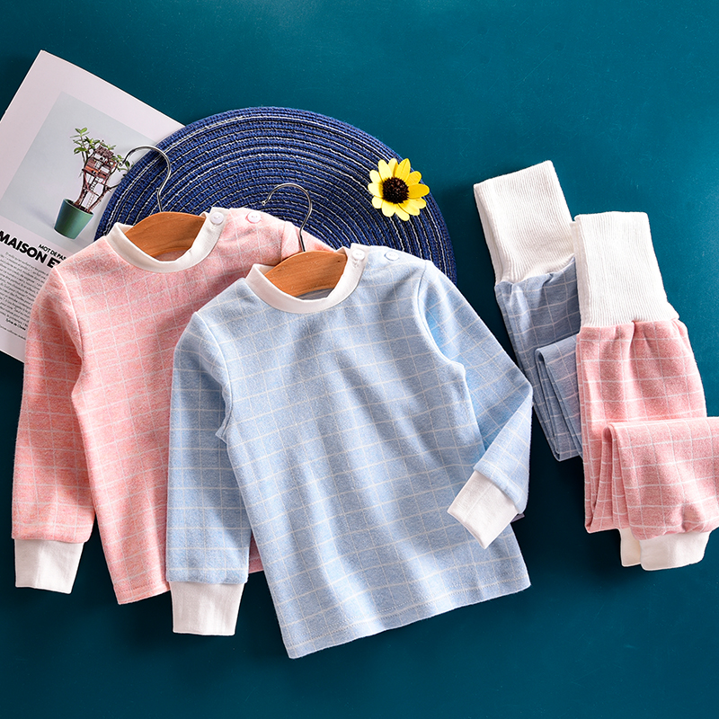 昊贝比宝宝秋衣秋裤套装高腰护肚婴儿睡衣防着凉儿童肩扣内衣开裆