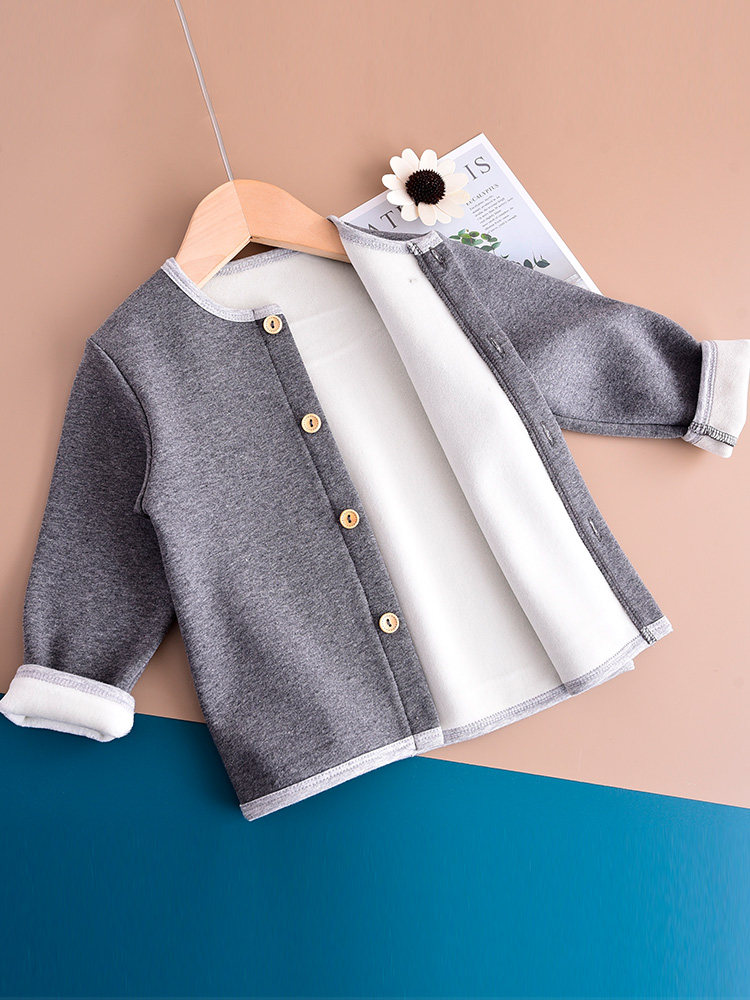 따뜻한상의 벨벳 가디건 두꺼운 어린이 순면 바닥 셔츠 속옷상의 가을 옷 일체형 겨울 옷