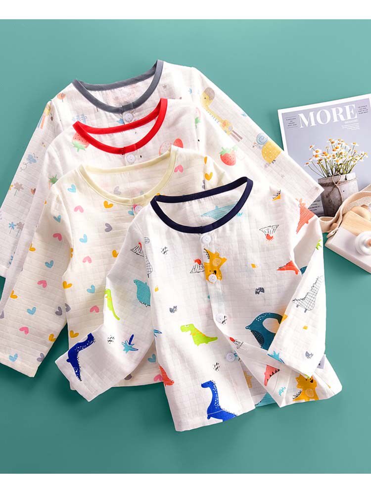 베이비 탑 순면 가디건 통기성 여름 얇은 긴팔 잠옷 남성과 여성을 위한 에어컨 옷