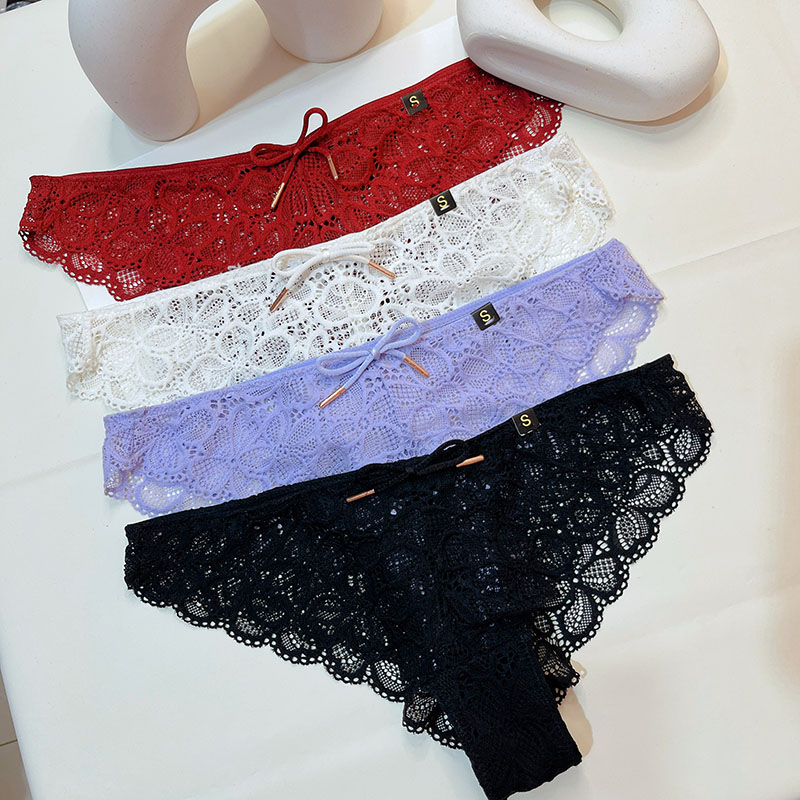 蕾丝内裤女性感新款2025法国镂空透明低腰大码裤衩裤头三角裤红色
