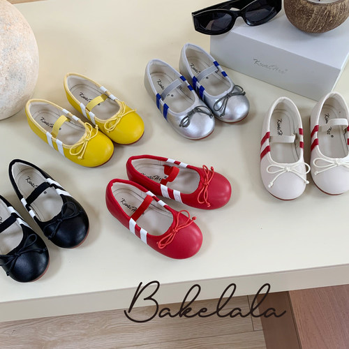 女童软底小皮鞋撞色松紧带单鞋