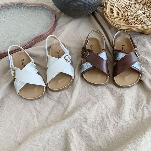 夏季新款露趾交叉带儿童凉鞋