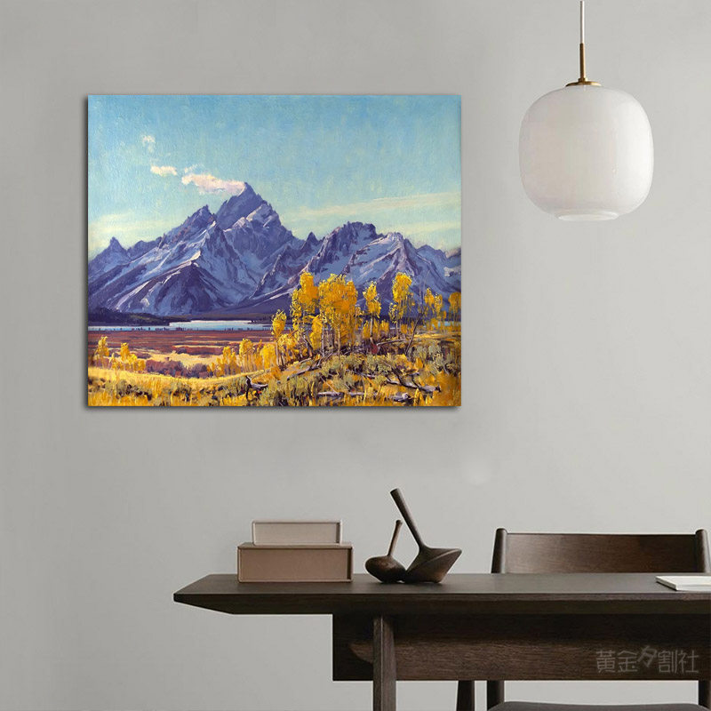 纯手绘油画新居礼物装饰轻奢玄关挂画风水画黄紫色调山树人文风景
