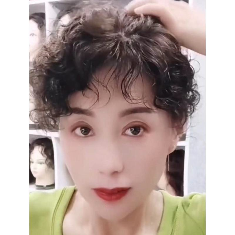 浓密假发片法式可爱可拆卸蕾丝卷发轻薄透气蓬松盖白发30到70岁