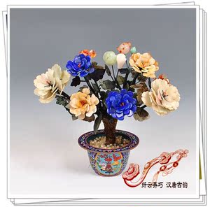 瑞唐 70年代老北京传统技艺 景泰蓝 玉石盆景 孤品