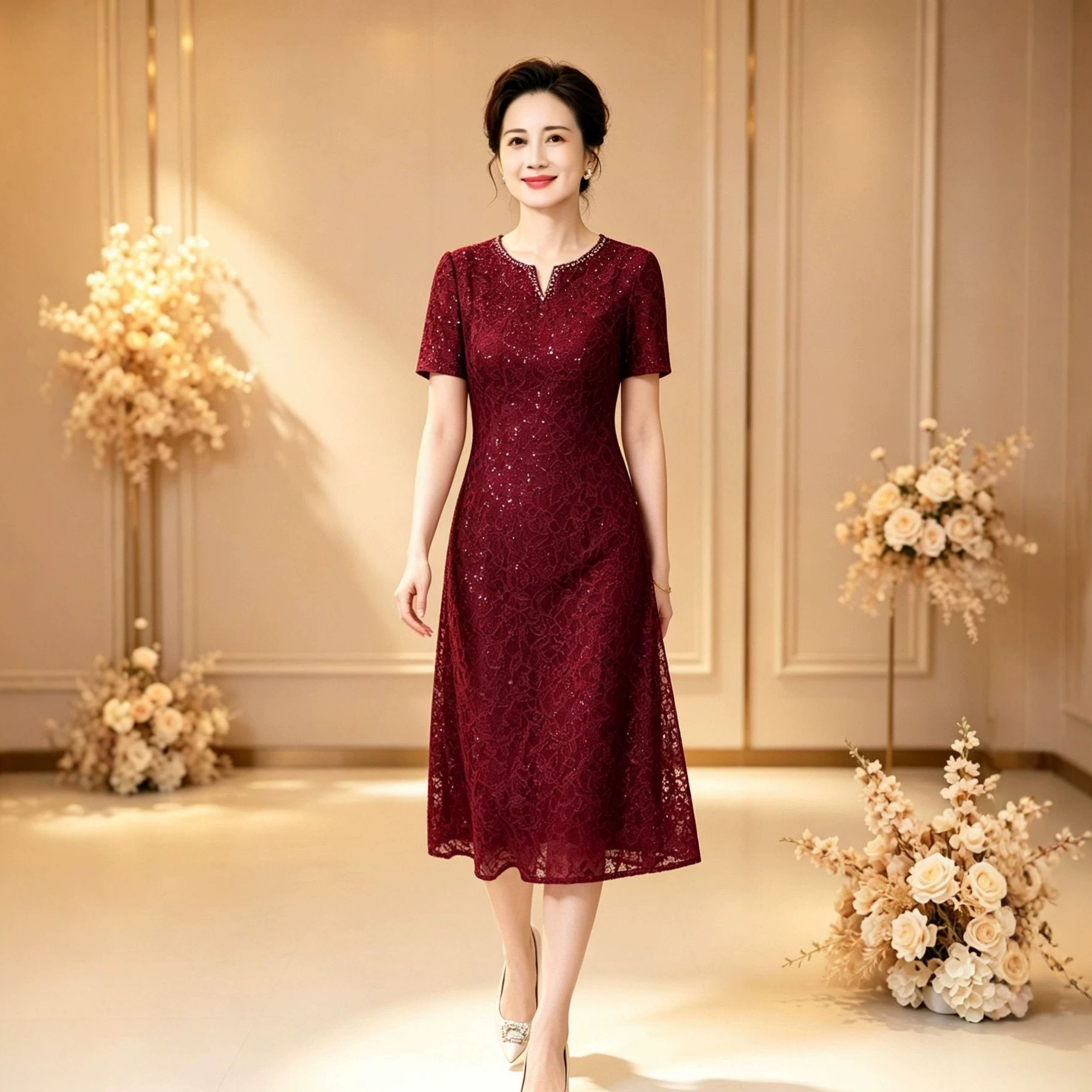 nrm8072喜婆婆婚宴装蕾丝婚礼连衣裙2026新款高级感妈妈礼服裙子