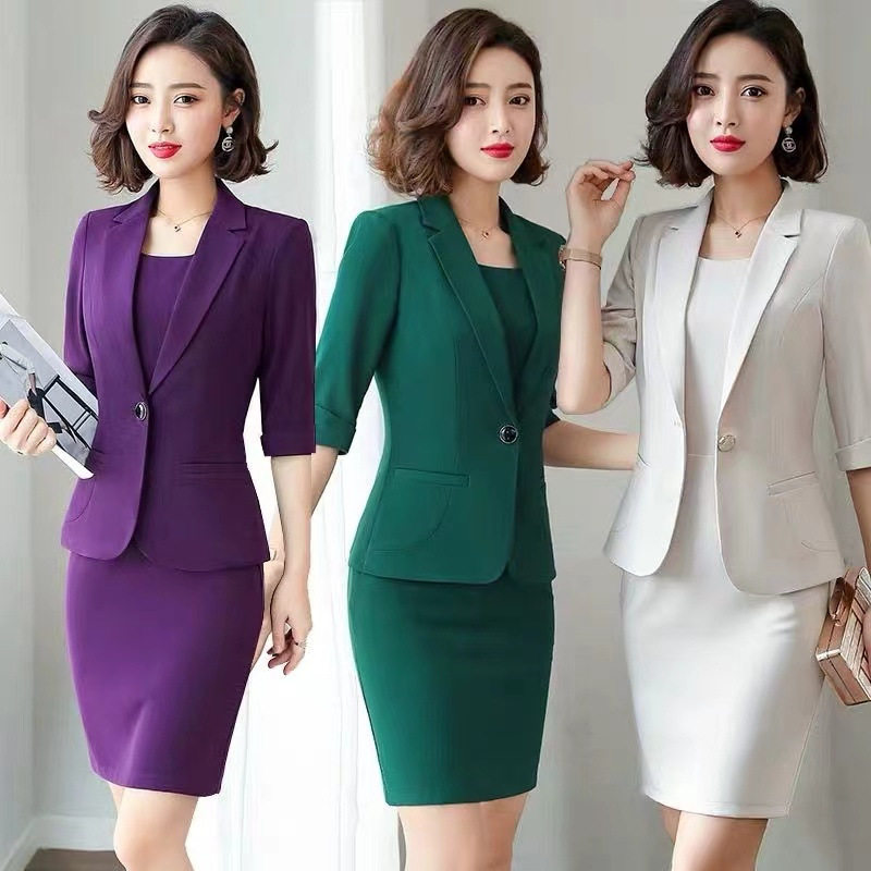 职业西装春秋季套装女气质感英伦风职业正装西服连衣裙两件套