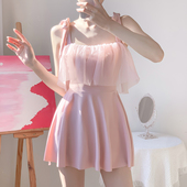 显瘦遮肚小胸保守少女连体泳衣 甜美粉纱小礼服裙式 夏语微琪 樱