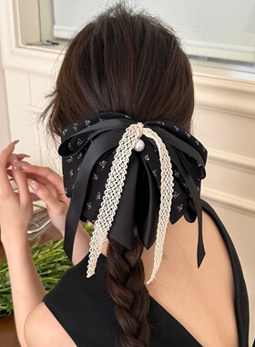 春夏新款碎花飘带蝴蝶结抓夹清新森系高级感后脑勺发夹鲨鱼夹头饰