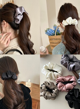 韩国2026新款缎面褶皱香蕉夹女扎头马尾发夹百搭发饰竖夹鲨鱼夹