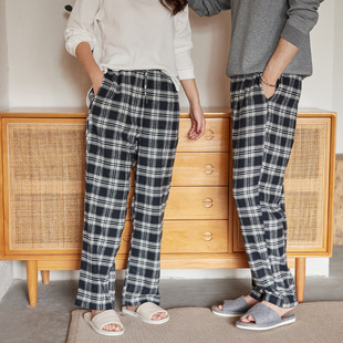 睡裤男纯棉长裤绒布宽松休闲家居裤女格子高腰全棉秋冬情侣居家裤