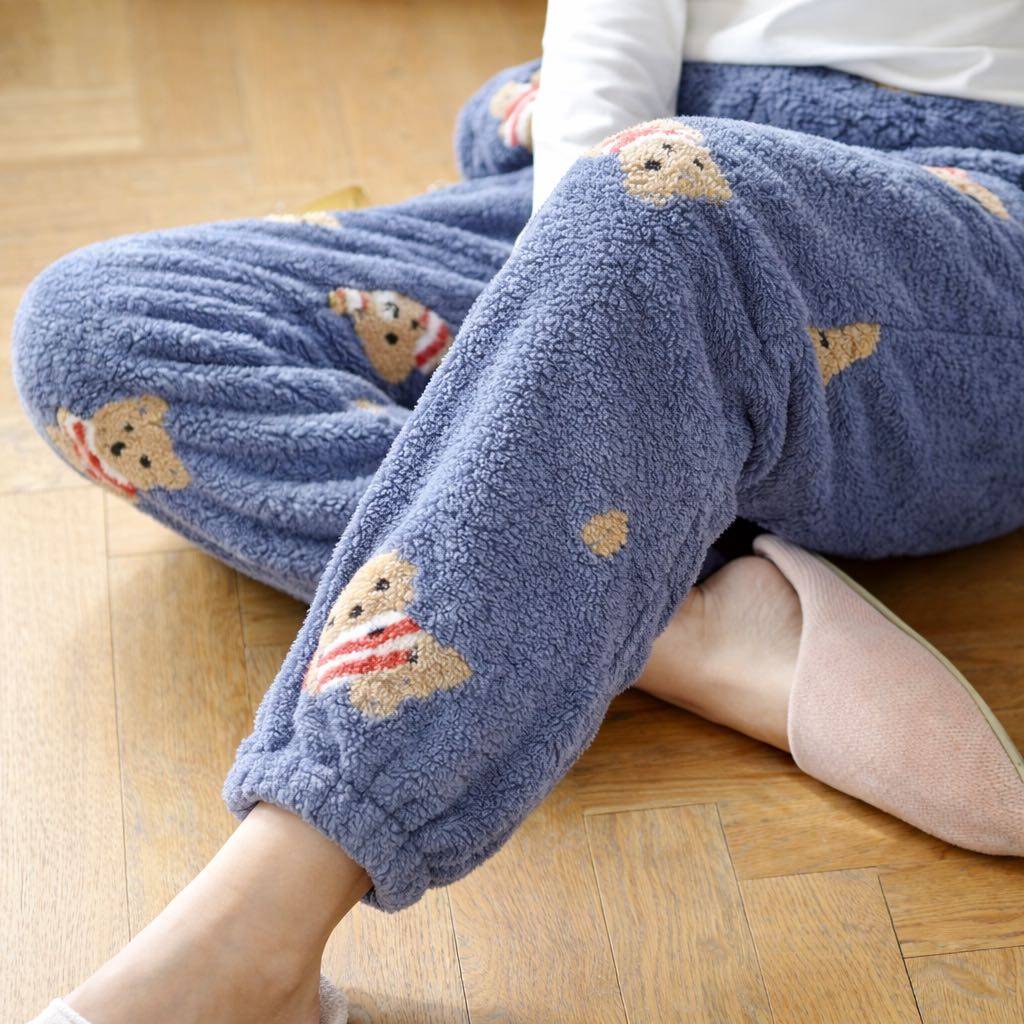 保暖睡裤女卡通珊瑚绒两层加厚长裤冬季宽松居家裤保暖束口家居裤