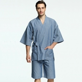 睡衣男士 大码 和服夏纯棉短袖 新品 中裤 宽松家居服套装 居家日式 浴衣