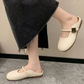 夏外穿高级感单鞋 女2025新款 气质名媛半拖百搭平底 温柔半拖鞋 法式