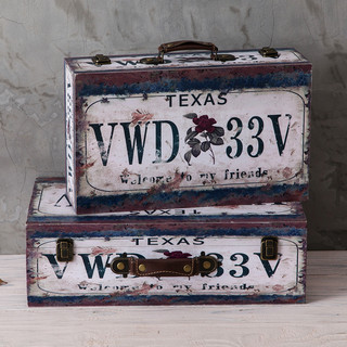 复古皮箱装饰木箱美式手提箱拍照摄影道具箱子两款大小套橱窗摆件