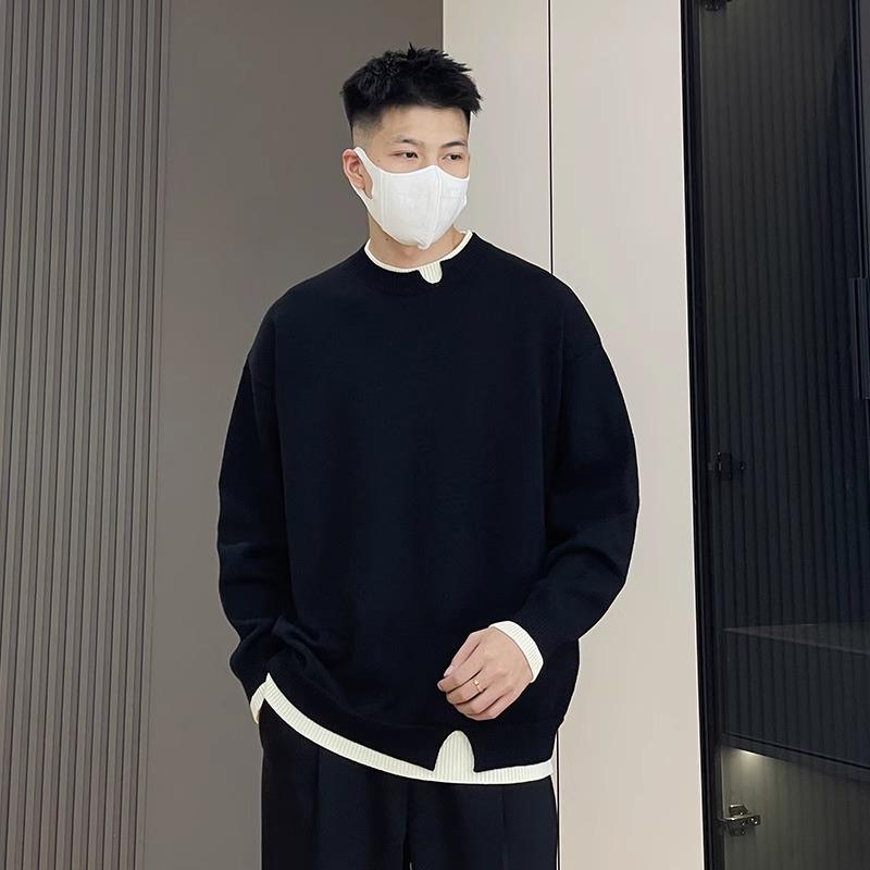 假两件毛衣男2025秋冬新款韩版潮流休闲帅气针织衫简约加厚打底衫