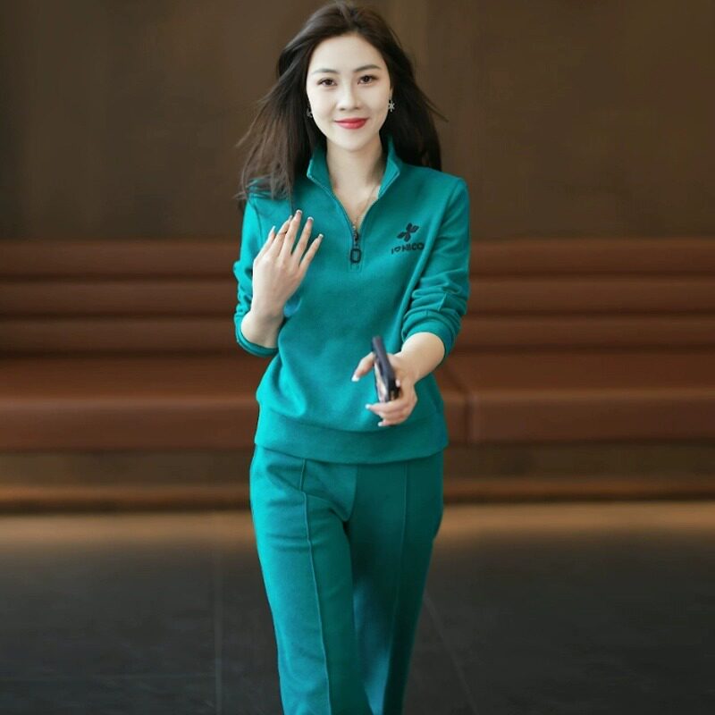 运动套装女春秋2024新款时尚显瘦立领卫衣跑步阔腿裤休闲两件整套