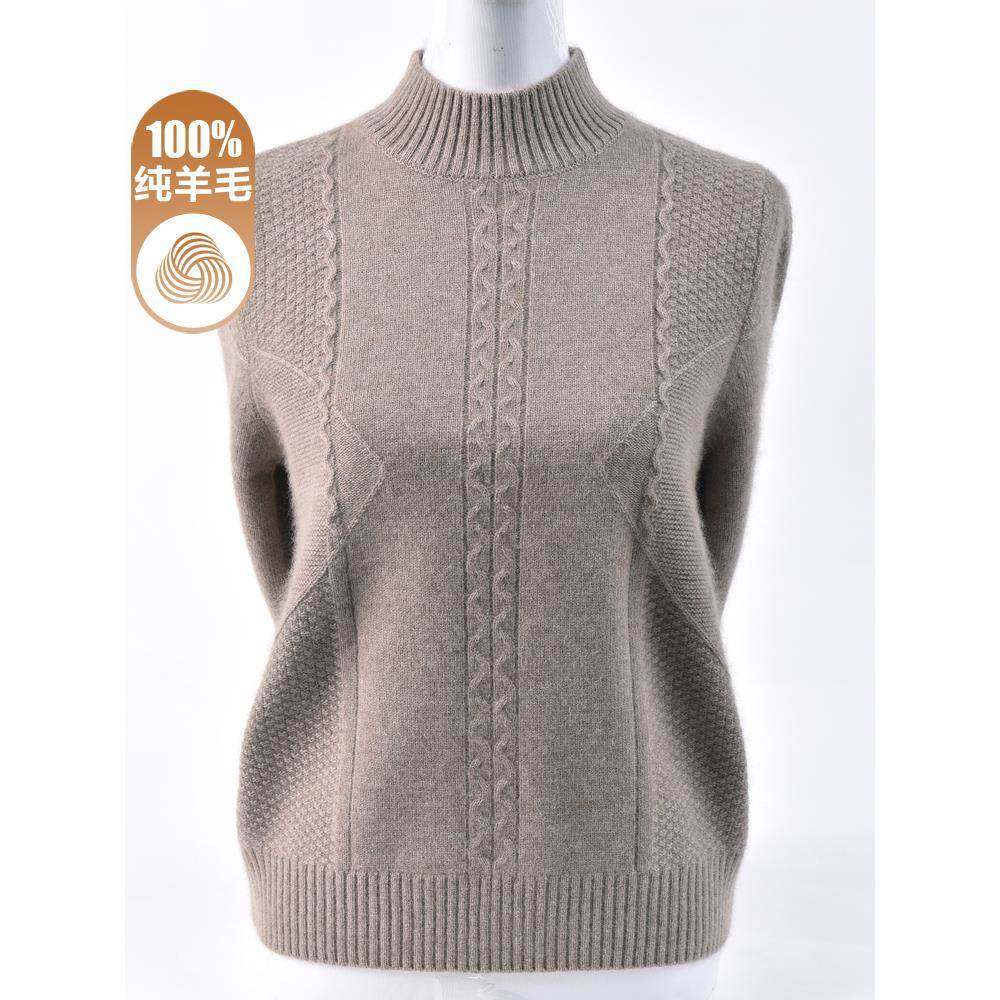 半高领100纯羊毛衫中老年人秋冬季加厚毛衣女妈妈装保暖打底衫上