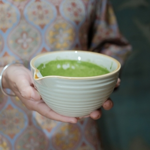 宋研 | 焦糖布丁色鹰嘴抹茶碗 横纹陶瓷点茶碗茶筅立打抹茶工具