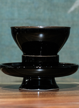 宋研 | 仿宋点茶乌金釉点茶盏 12.5公分束口建盏黑釉瓷抹茶碗盏托