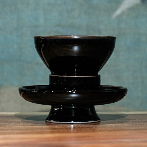宋研 | 仿宋点茶乌金釉点茶盏 12.5公分束口建盏黑釉瓷抹茶碗盏托