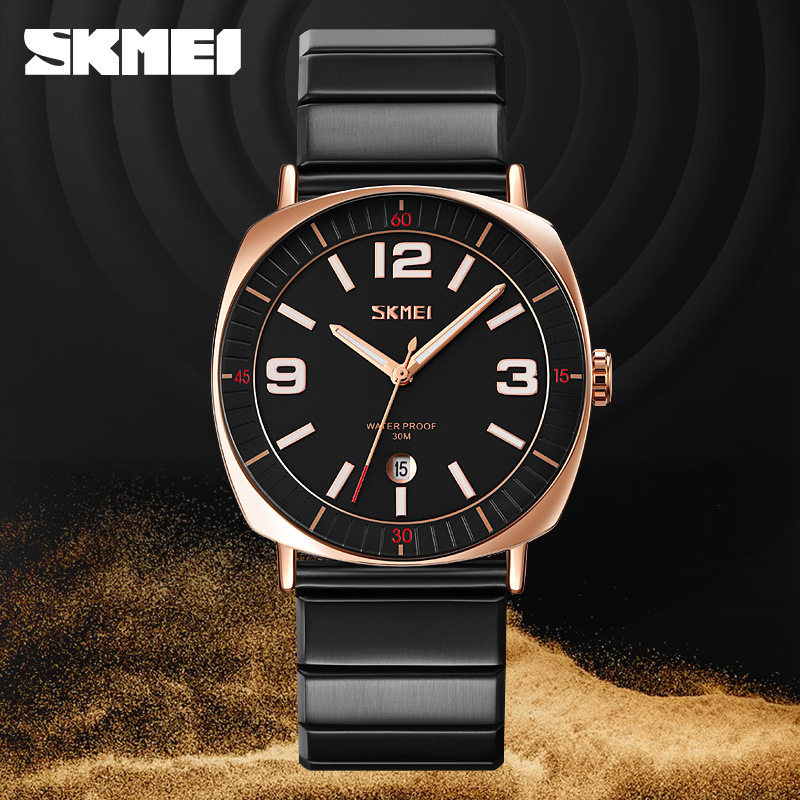 skmei时刻美时尚简约亮夜光男士石英表 单日历商务防水男士腕表