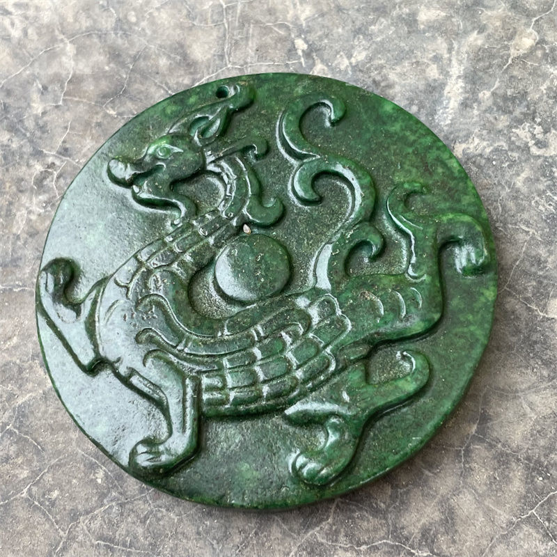 岫玉四神兽牌子老货古董玉石古玉老新品玉仿古玉器旧玉雕收藏玉璧
