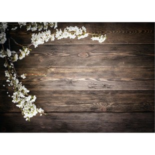 Planks Backdrop Black Wooden Board and White Pear Blossom P