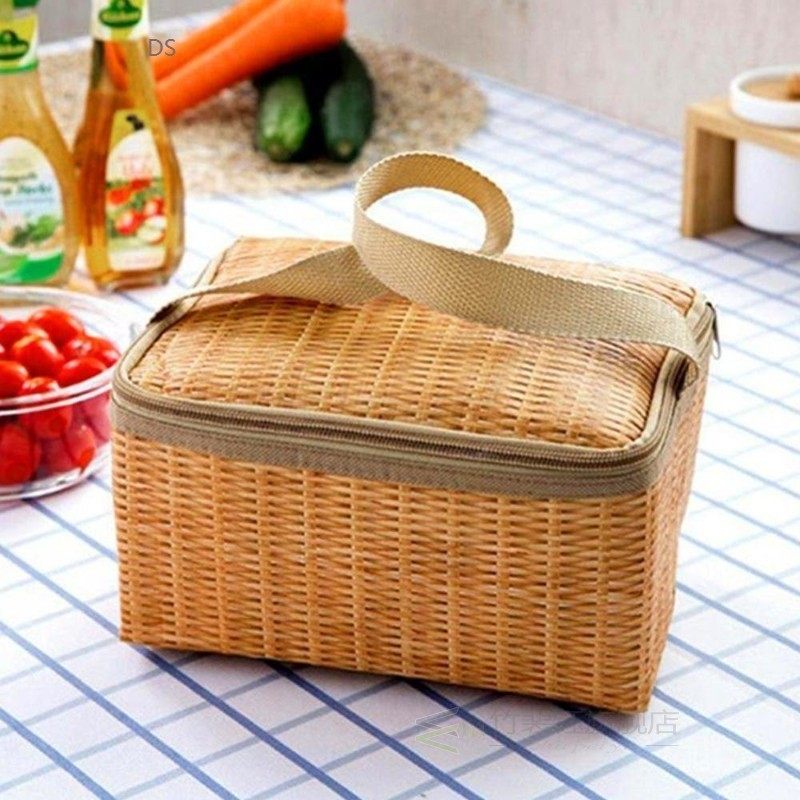 portable lunch bag wicker rattan outdoor waterproof insulate