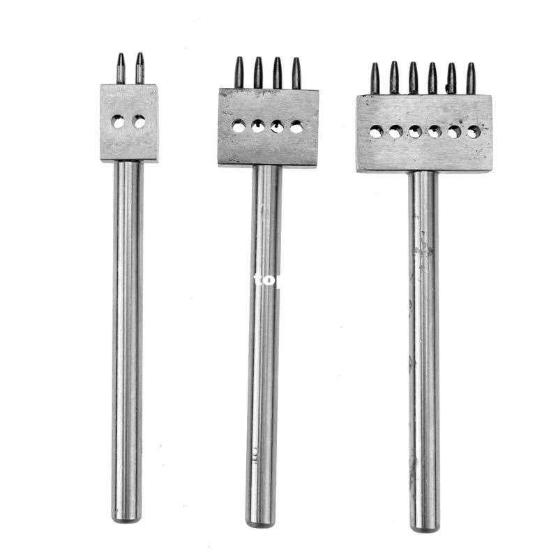 3Pcs 5/8mm2/4/6 Spacing Prong Leather Punch Tool Row Circula