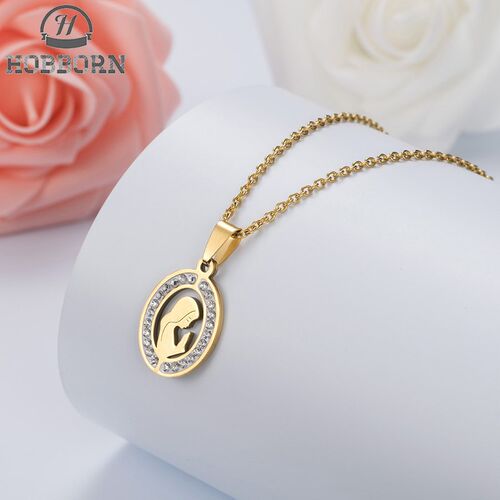 HOBBORN Trendy Women Men Religious Necklace Stainless Steel